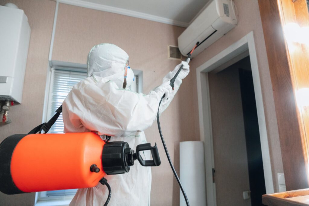 person spraying a home for pests